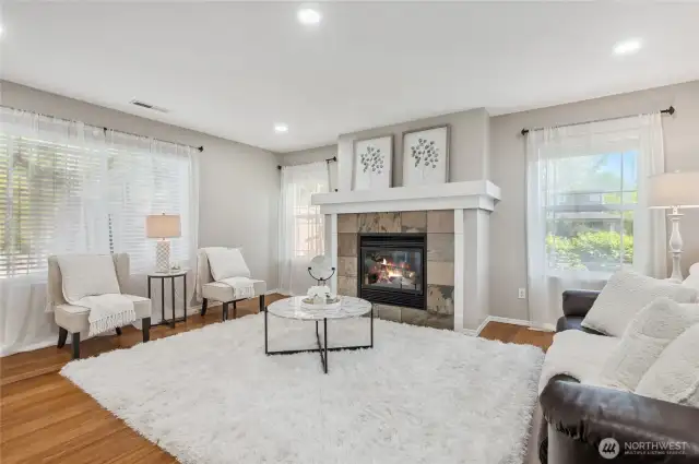 Inviting family room with a gas fireplace.