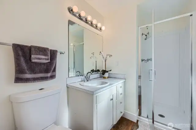 Primary bath has been completed updated with new shower & fixtures. Window creates spaciousness and allows for excellent lighting & ventilation