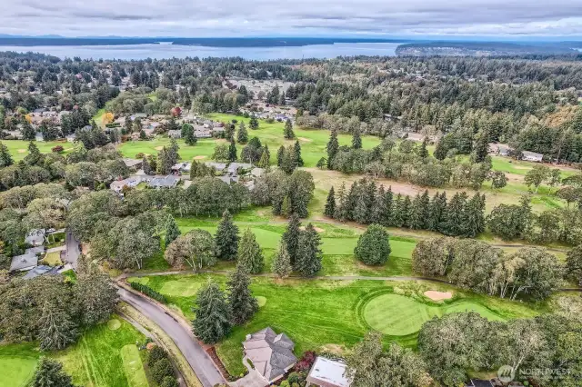 View to the West: Oakbrook Golf Club (18 hole public course with Italian dining & wine bar at Adriatic). Chambers Bay (where you'll find one of the top public golf courses in the nation & a walking Sound view Trail with beautiful views and beach access). Puget Sound in the distance