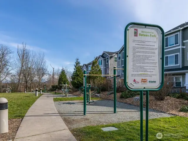 Bataan Park, about 2 blocks from the home features another play area for kids, large grassy space for picnics, and adult exercise equipment. This community truly has it all!