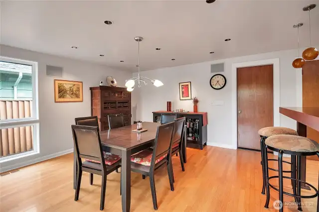 This roomy dining area was added in 2004 and features recessed lighting.
