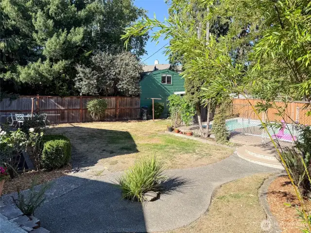 Large Backyard with raised planting beds