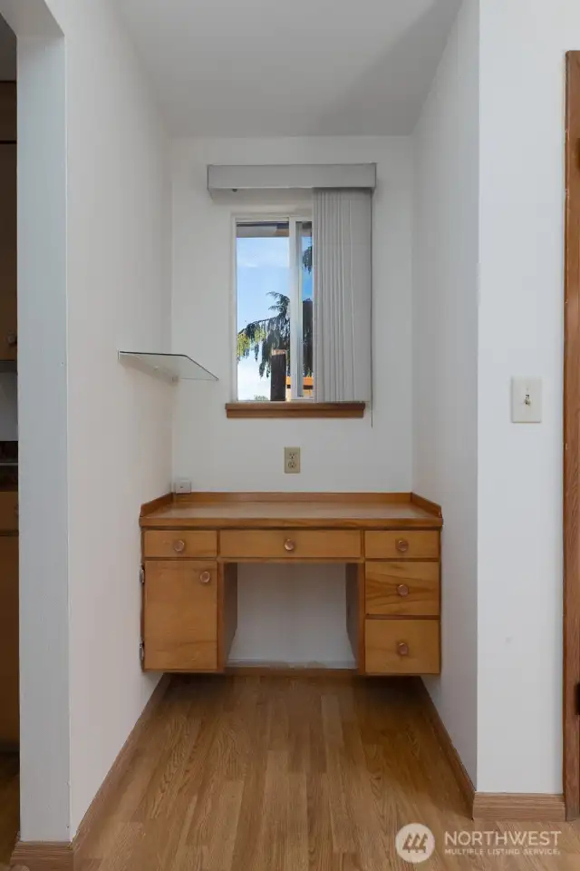 Built-in desk with plenty of storage. Imagine all the work you could accomplish here!
