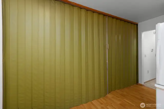 A view from the kitchen with the partition closed.