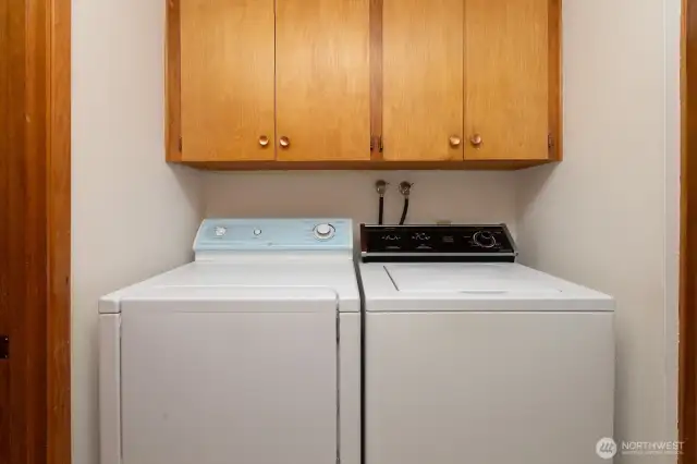 Washer and dryer (fairly new) stay with the property. Plenty of storage space in your laundry area!