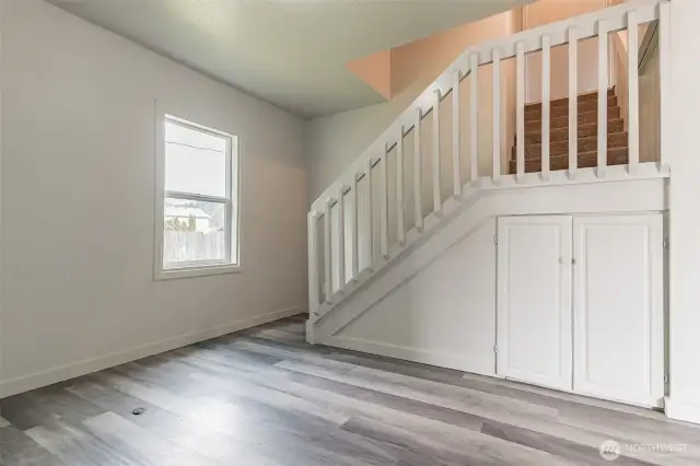 Stairs with small space at the bottom of the stairs