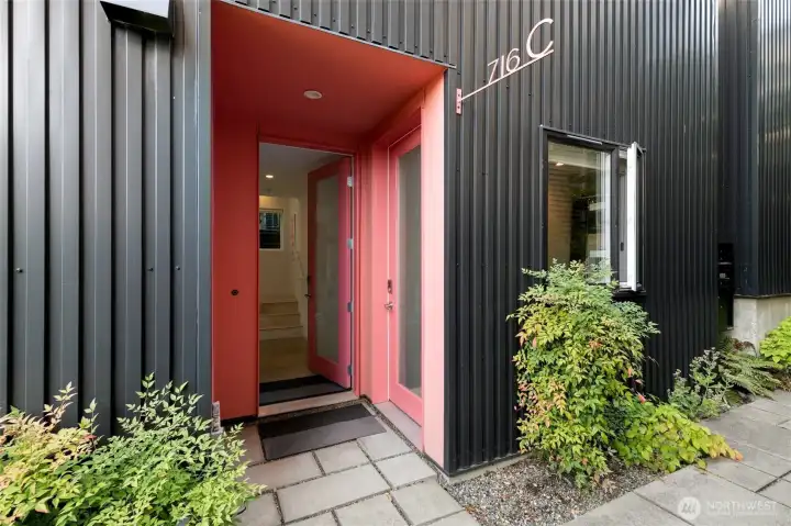 Powder coated pink welcomes you home. The entry is complete with own separate entrance to the ADU.