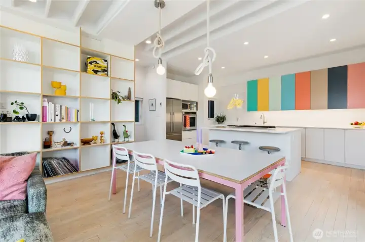 The dining area blends seamlessly into the kitchen and living space.