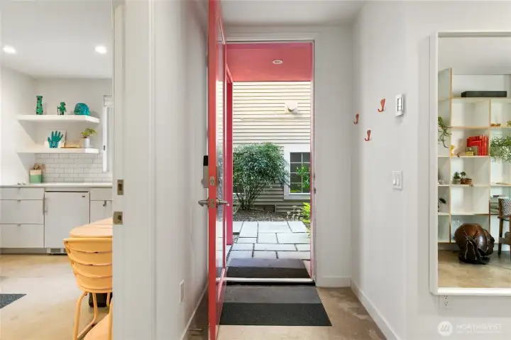 Back on the first floor, you have ADU access as well as built in office space and storage.