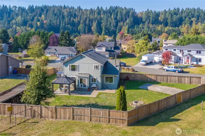 Overhead view showcasing the expansive backyard layout