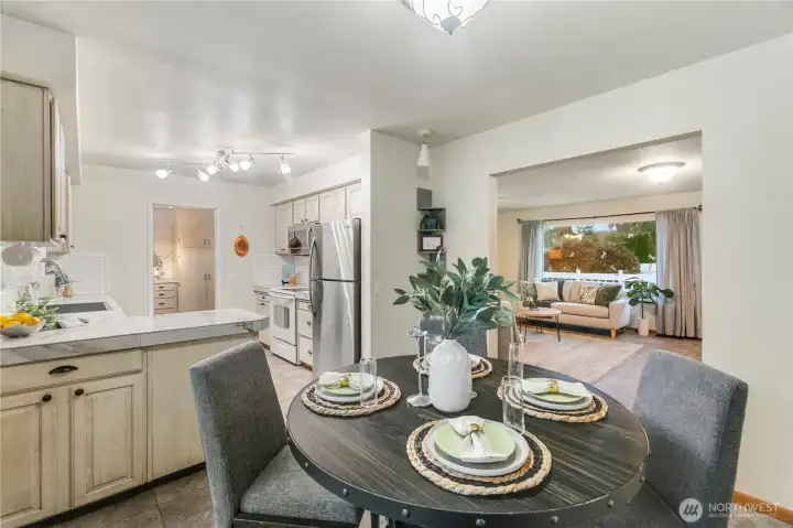Dining room kitchen and living room