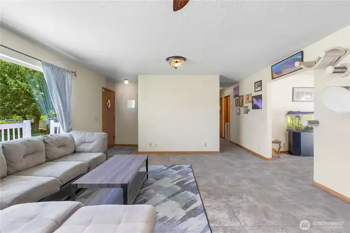 Living room looking towards bedrooms kitchen dining