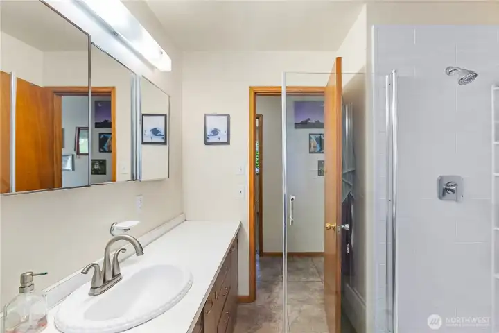 updated bath with walk in shower