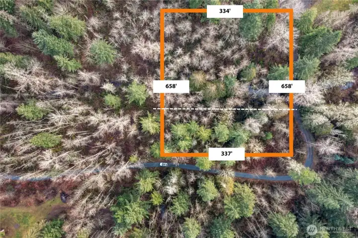 The dotted line is the approximate place where the land slope down to the other 2 acres with creek and pond.