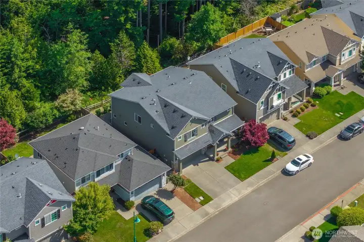 Aerial perspective showcasing the property’s design and surroundings