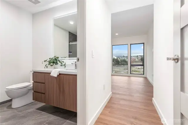 3/4 bathroom attached to third bedroom.