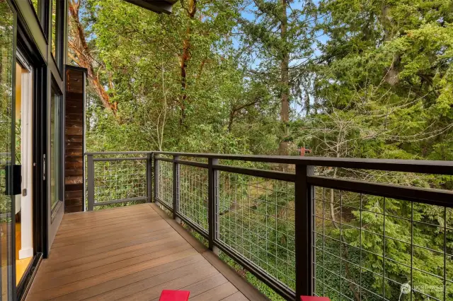 There is a nice wooded outlook from the deck.