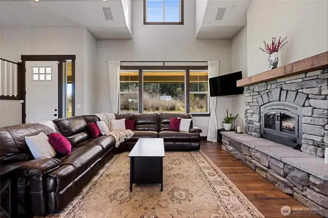 Enjoy a cozy atmosphere with a large, stone-accented wood-burning fireplace—perfect day or night.