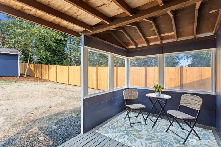 This covered porch adds everyday flexibility—rain or shine. With power in place, it’s ready for a second refrigerator, freezer, or casual work area. It’s also a great spot to pause, putter, or enjoy a quiet moment outdoors—sheltered from the elements.