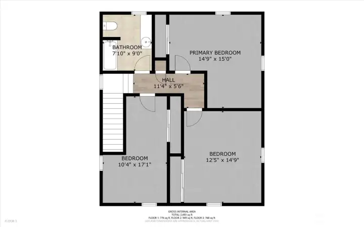 Floor plan top level. 3 large bedrooms on the same level! Very sought after floor plan and great for resale value!