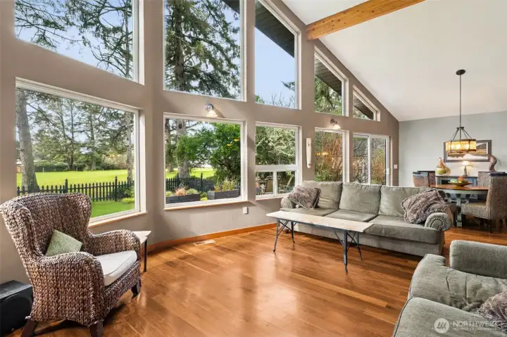 Wall of floor-to-ceiling windows for an abundance of natural light