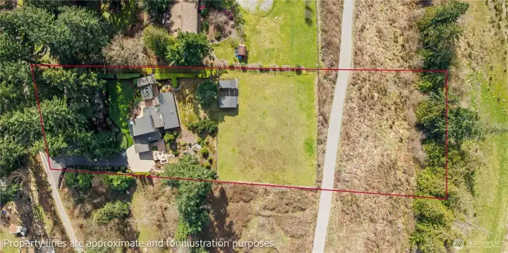 private road to the front & powerline road for possibilities of riding trails to the back & pasture across