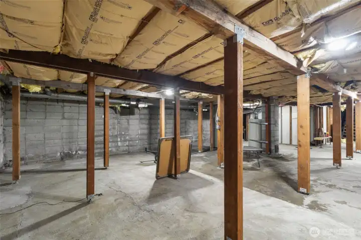 Spacious basement offering excellent dry storage or potential for office, hobby, or workshop space.