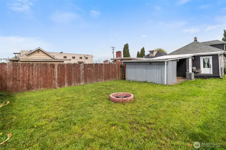 Back yard with easy access to the back door.