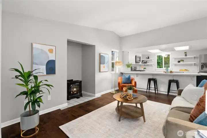 Living area with fireplace