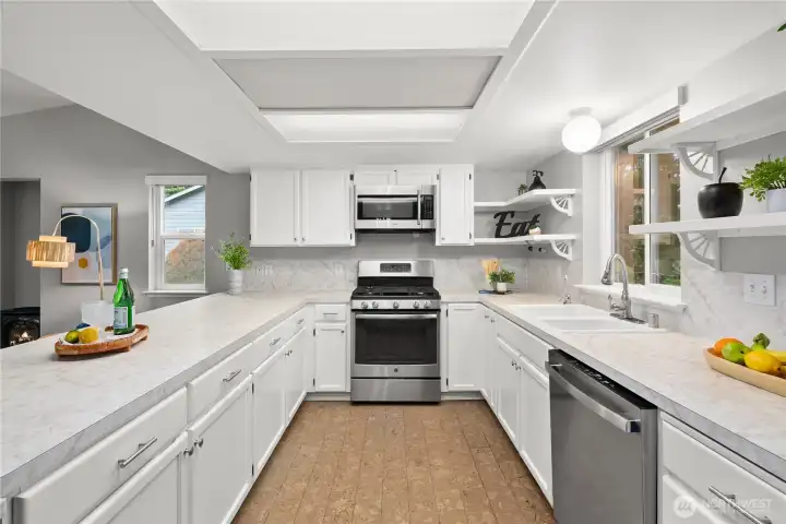Kitchen with eat in bar
