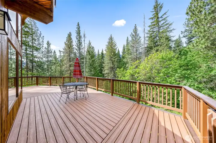 Expansive and very private deck looking west