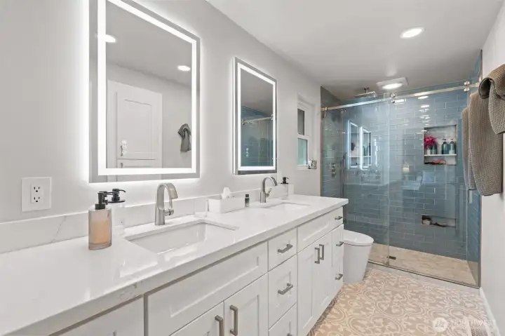 updated primary bath with dream shower