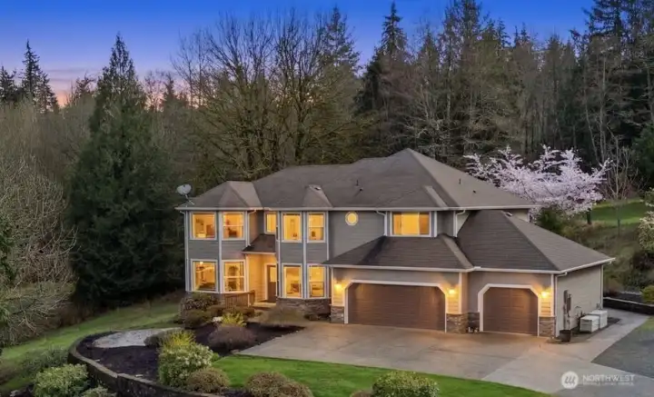Twilight Front, 3 car garage