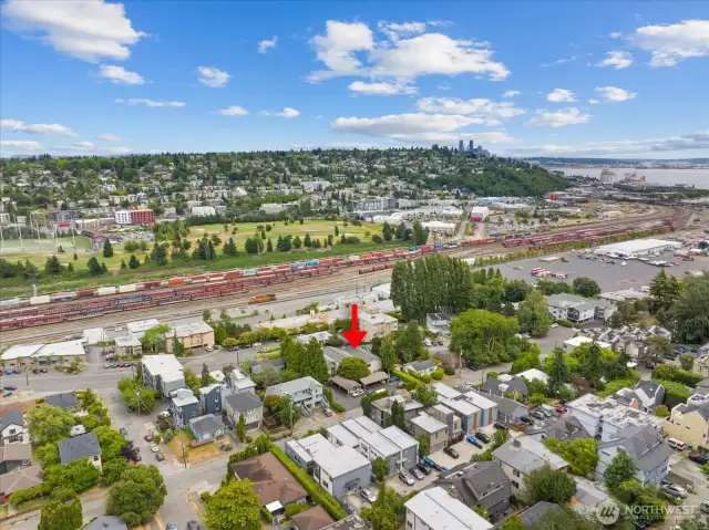 Aerial view looking SE.