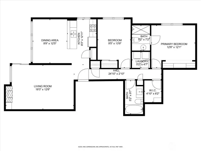 Floorplan. In unit laundry room, large storage closet, expansive primary closet and full pantry! All are quite rare for condos!