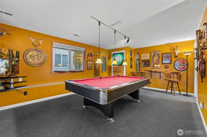 Closet is behind the pool table.