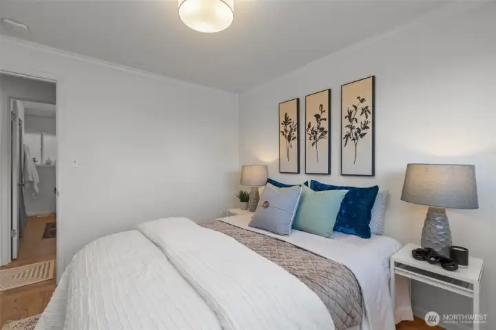 Third bedroom with queen sized bed and east facing for beautiful morning light.