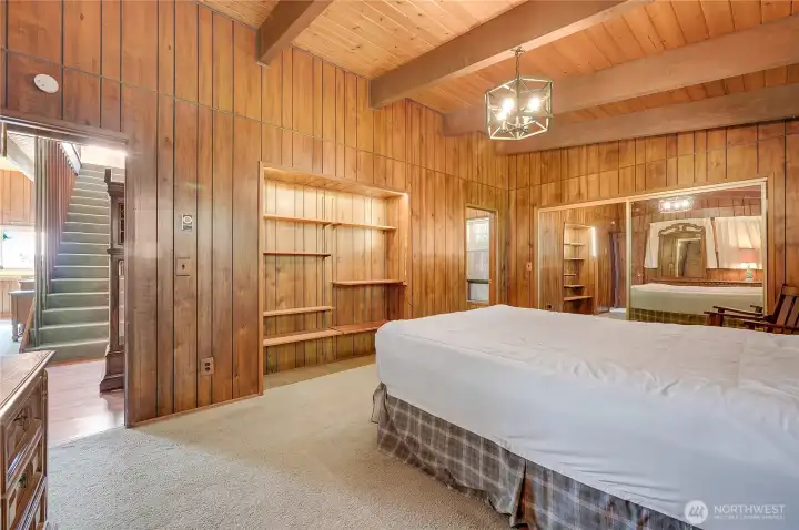 Sorry about the lack of linens! The primary bedroom is on the main level and has sliding closets and a full bathroom on the back right side of the room.