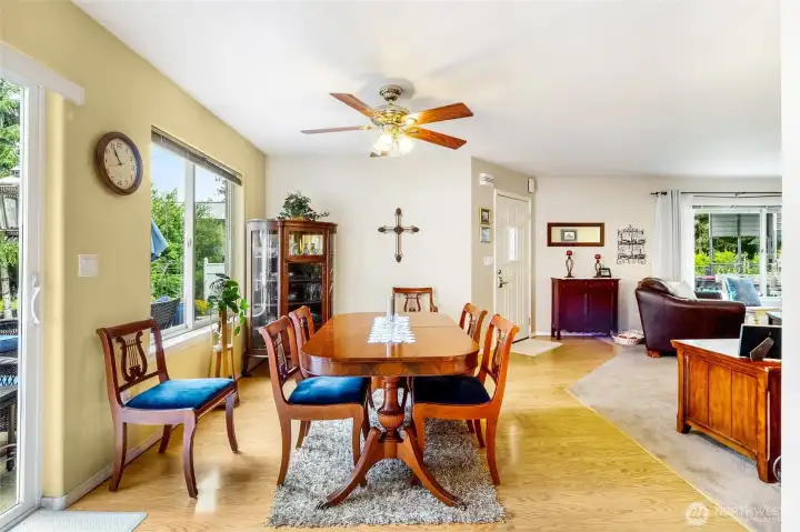 Dining area alternate angle showing layout and lighting