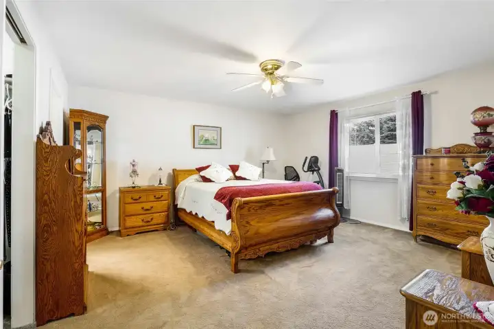 Primary bedroom with carpet flooring and natural light