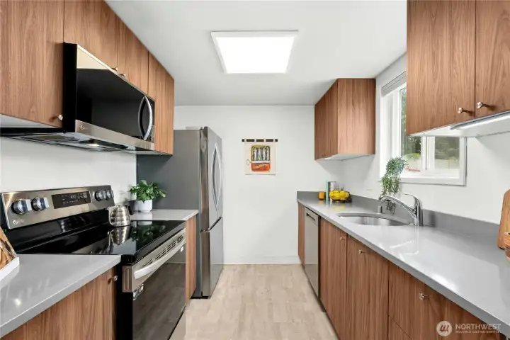Direct center view of galley kitchen