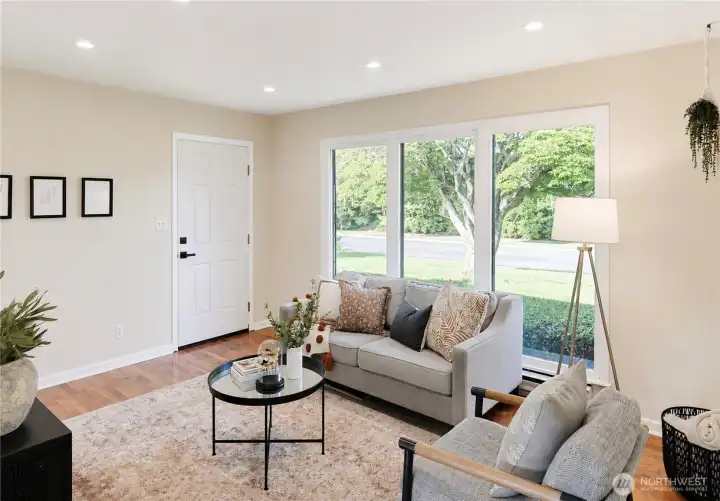 Spacious Living Room with Large Picture Windows