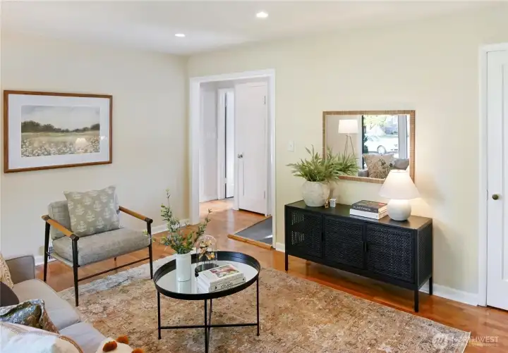 Light-Filled Living Room with Original Hardwood Floors