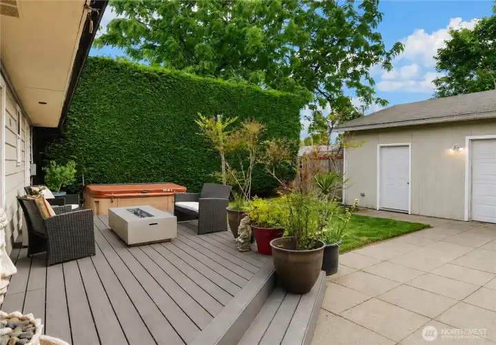 Outdoor Living Space with Hot Tub and Trex Deck