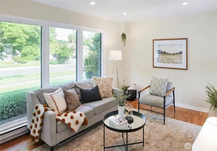 Bright Living Room with Large Picture Windows