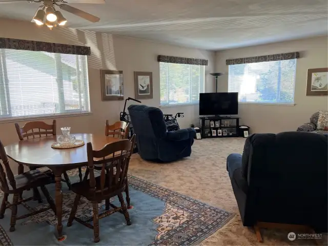 Open living area with dining room!