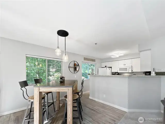 You'll love all the room to mingle around the bar or the eating area.