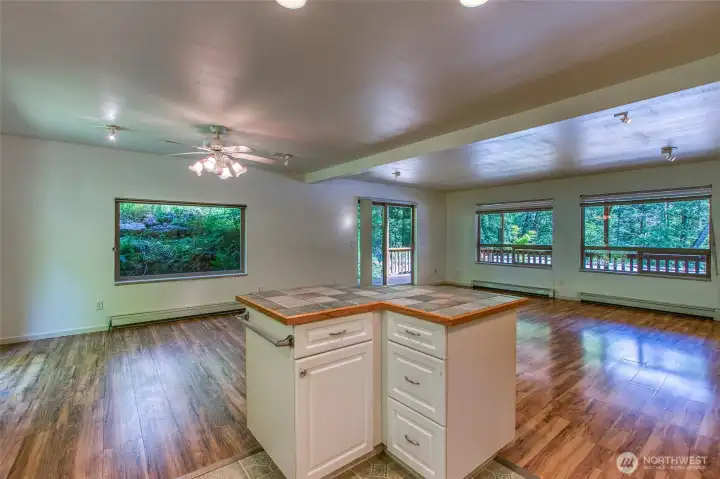 Kitchen into dining and living room