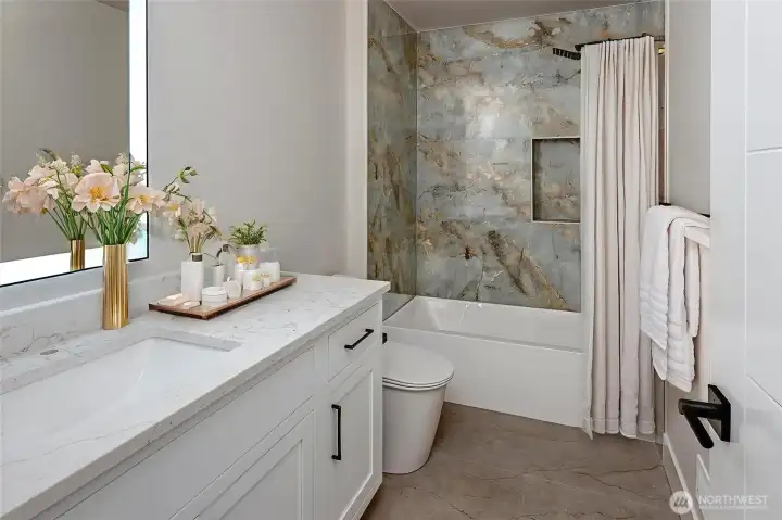 Hallway bathroom on upper level. Virtually staged; photo from lot 2B.