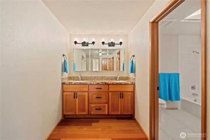 Dual sink marble vanity